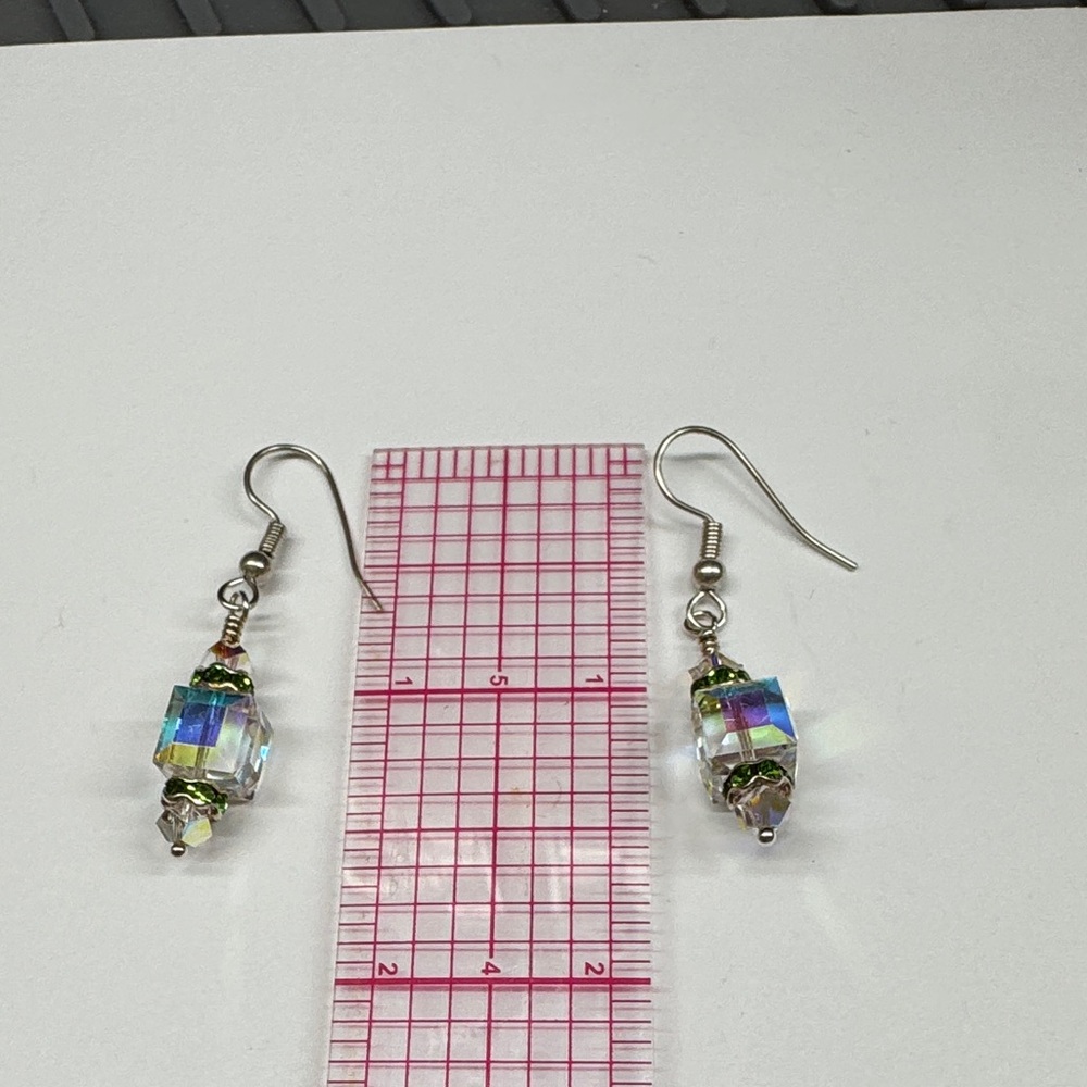 August Birthday 🎂 AB Clear Swarovski Cube and PeridotRhinestone Earrings 2/$22 - Picture 5 of 6